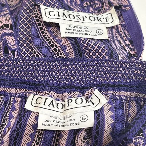 Ciaosport Vintage Set Size 6 Purple Blouse And pleated Skirts geometric/floral - Picture 5 of 14